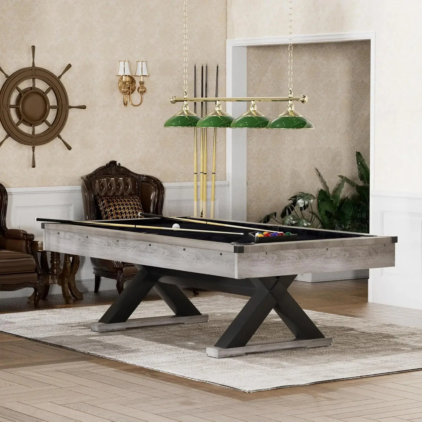 Rustic Style Pool Table With Accessories Billiards Set