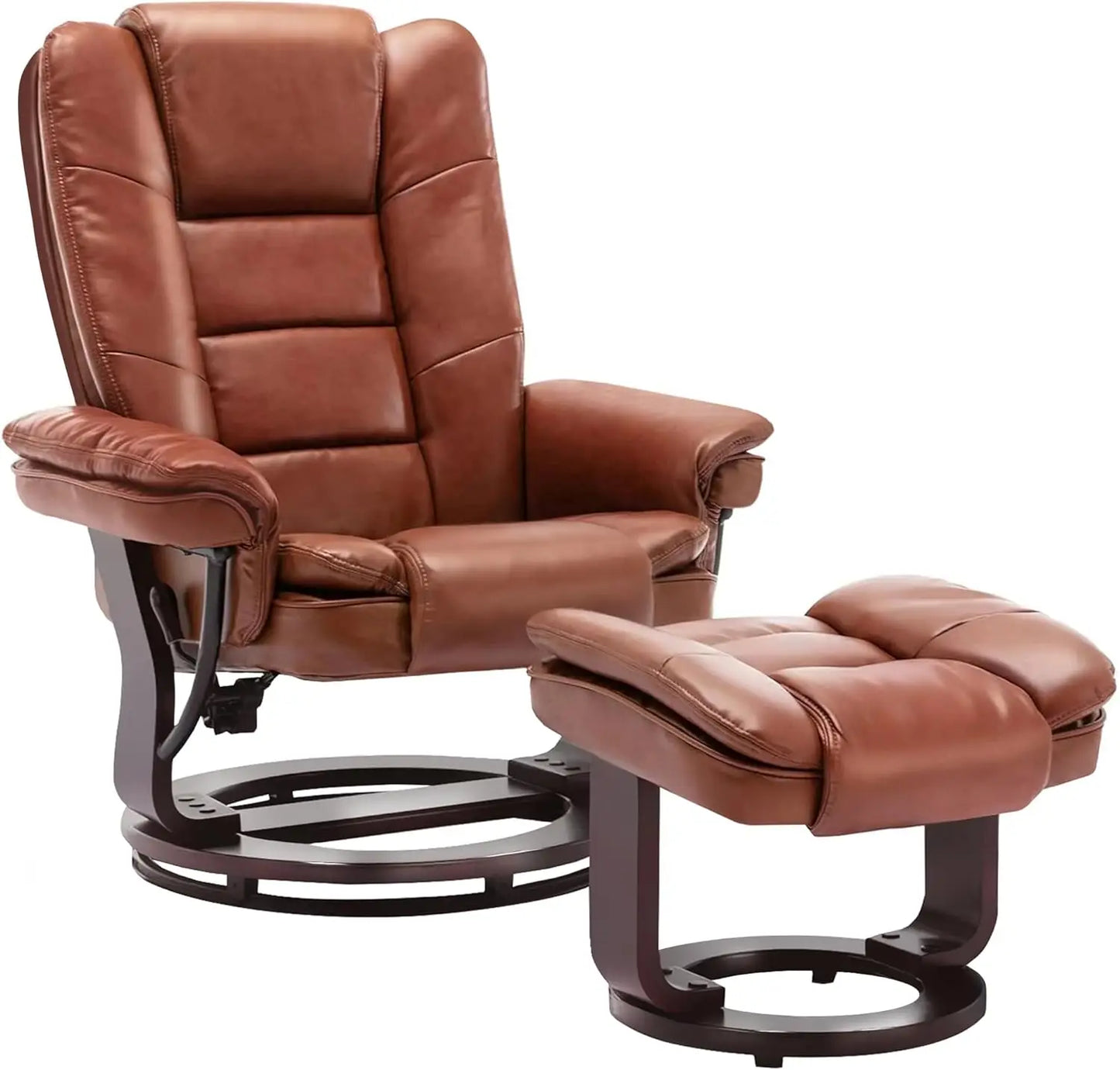 ZHUXIANG Argus Swivel Recliner With Ottoman PremiumPULeatherAndWoodBase Footrest Comfort