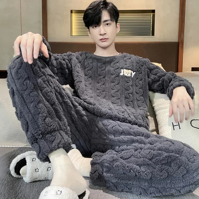 Coral Fleece Men's Sleepwear Pajama Set For Home Comfort