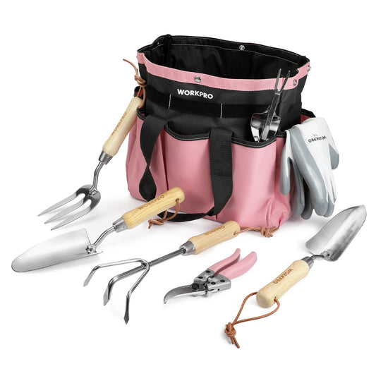 WORKPRO Stainless Steel Garden Tool Set With Wood Handles Tote