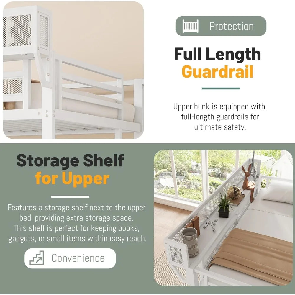 MKDK Metal Loft Bed With Stairs And Storage Wardrobe