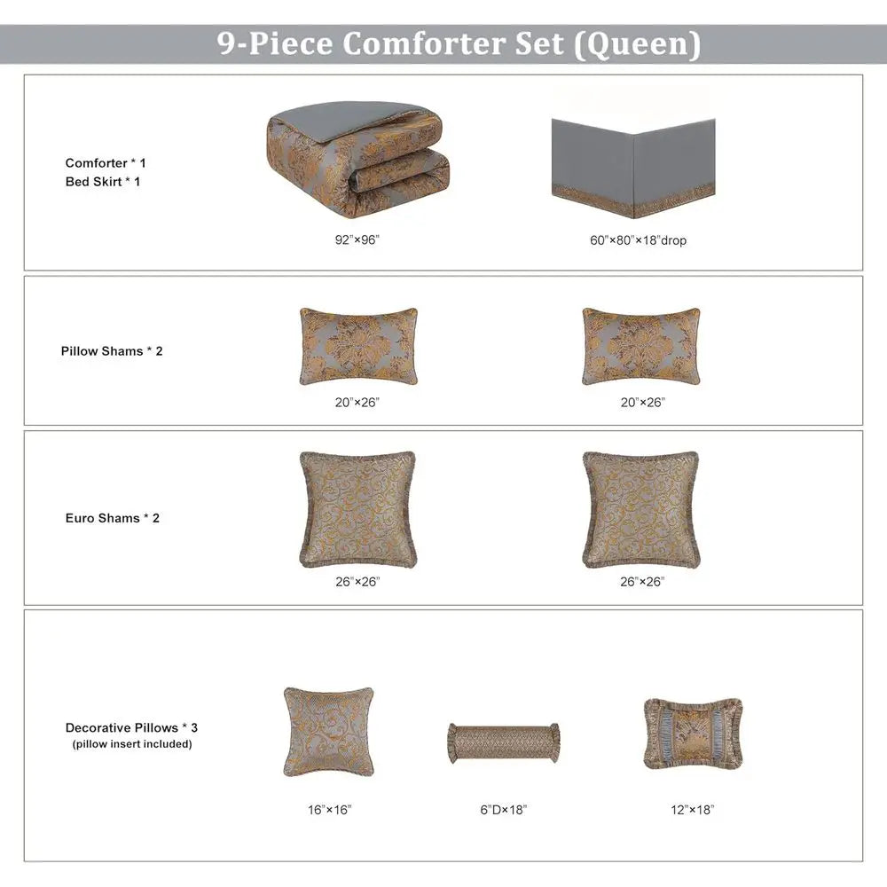Nine Piece Bedding Set With Euro Shams