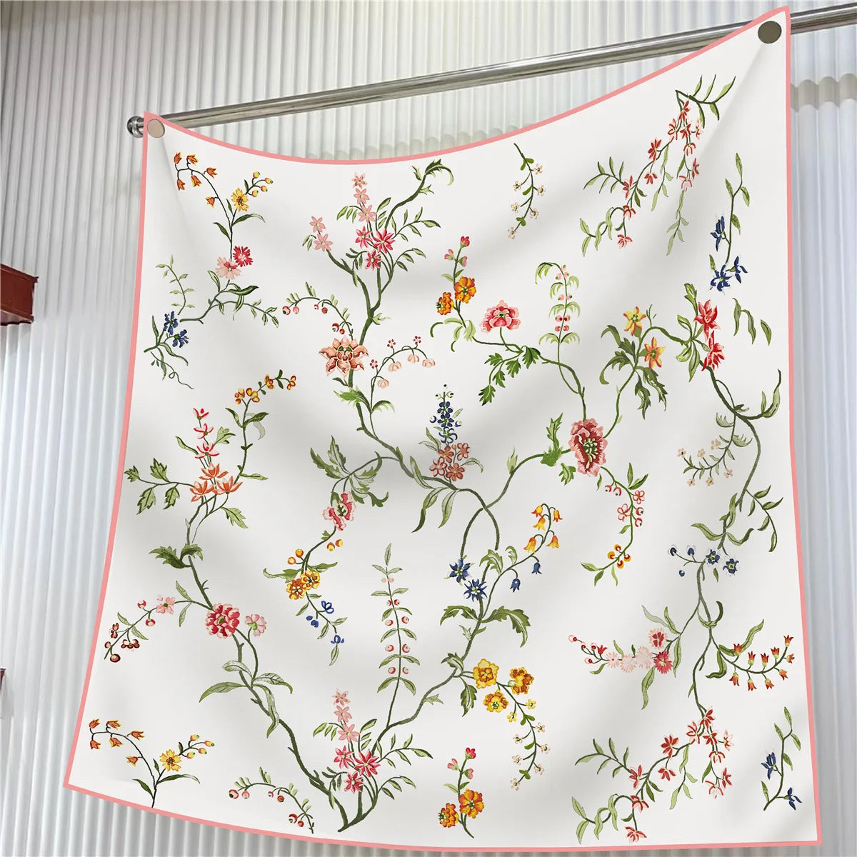 Floral Silk Twill Square Scarf Hijab Shawl For Women