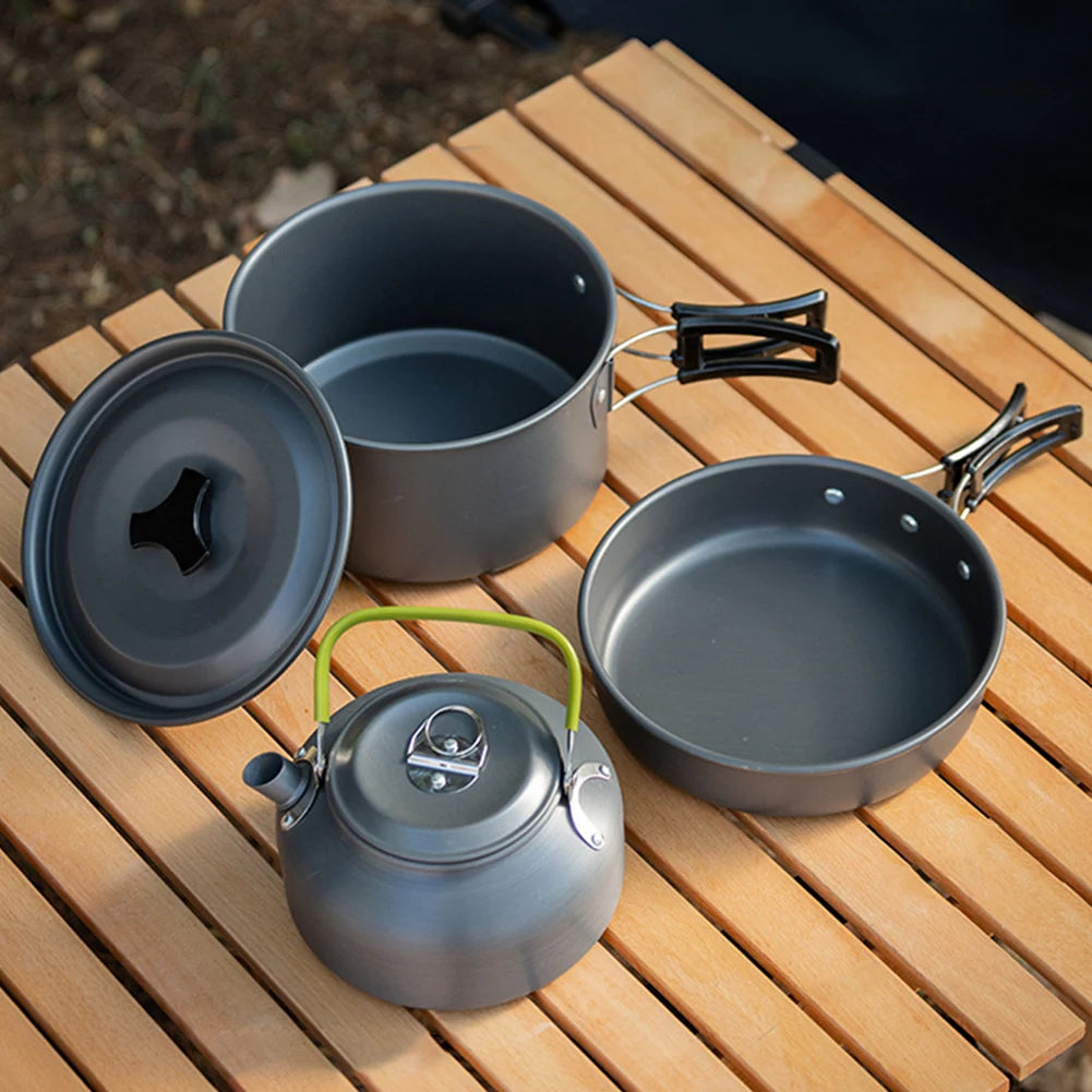 Outdoor Camping Cookware Set 3-Piece Pot Pan Kettle Kit