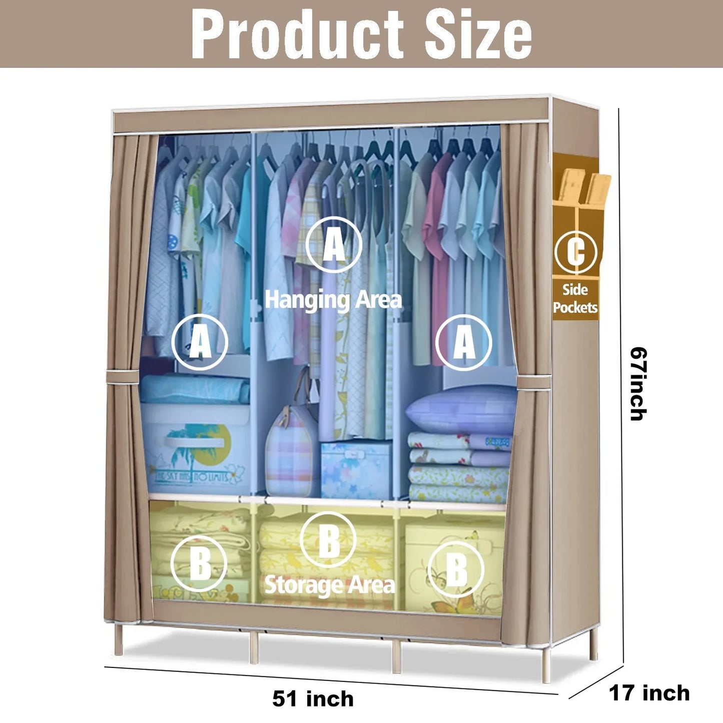 Portable Closet Dustproof Wardrobe Organizer Multi Layer Storage Rack