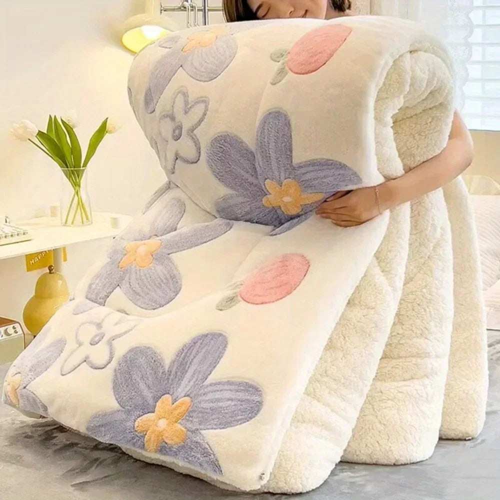 Jiangsu All-Season Thickened Lamb Wool Sherpa Quilt Set Bedding