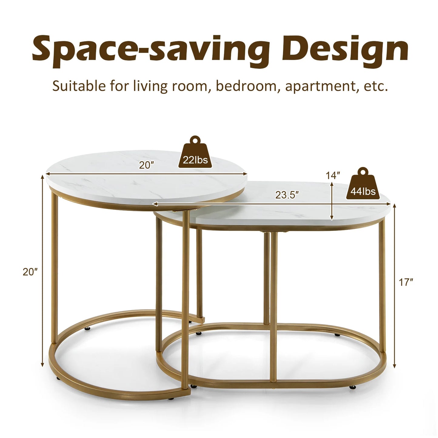 HOMASIS Nesting Coffee Tables Set of 2 Marble Finish Living Room