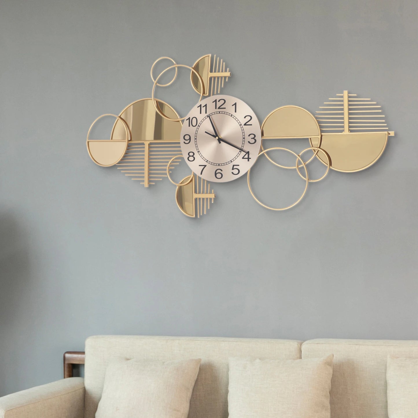 Modern Metal Wall Clock Silent Non Ticking Glass Decor For Home Office