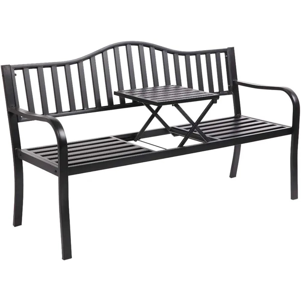 TIFICY Outdoor Metal Bench With Integrated Table Weatherproof