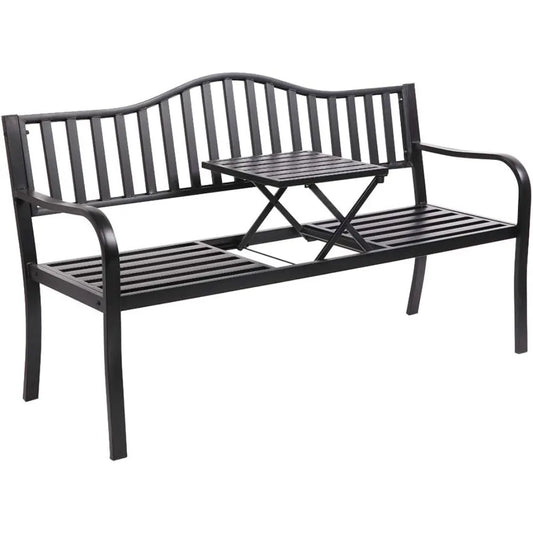 TIFICY Outdoor Metal Bench With Integrated Table Weatherproof