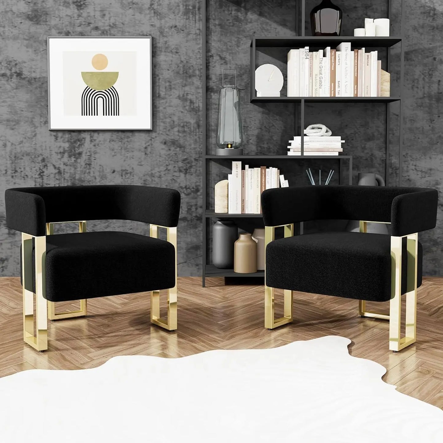 Modern Boucle Accent Chair Set Of 2 For Living Room And Bedroom