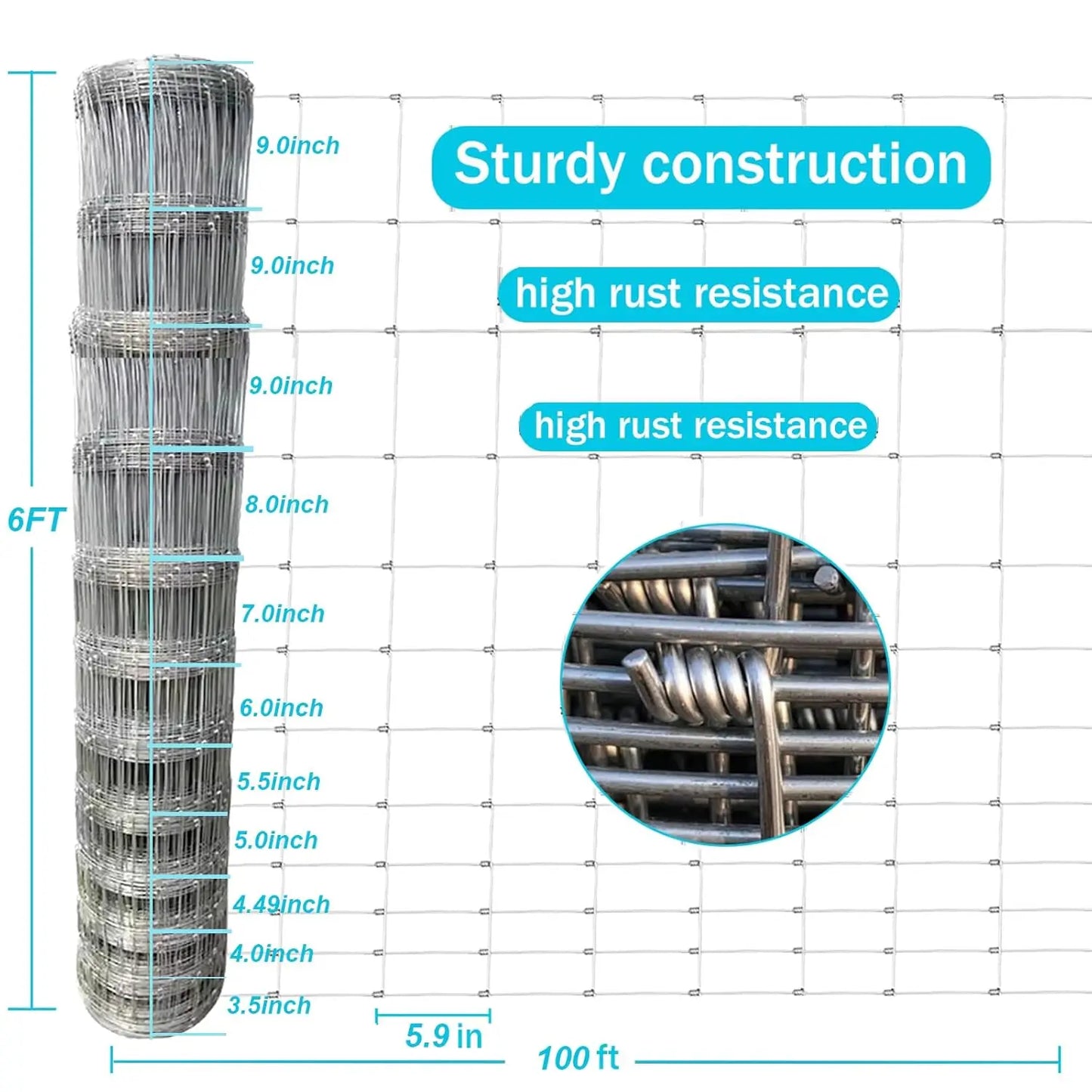 Galvanized Field Fence For Livestock, Deer And Goats, Heavy Duty