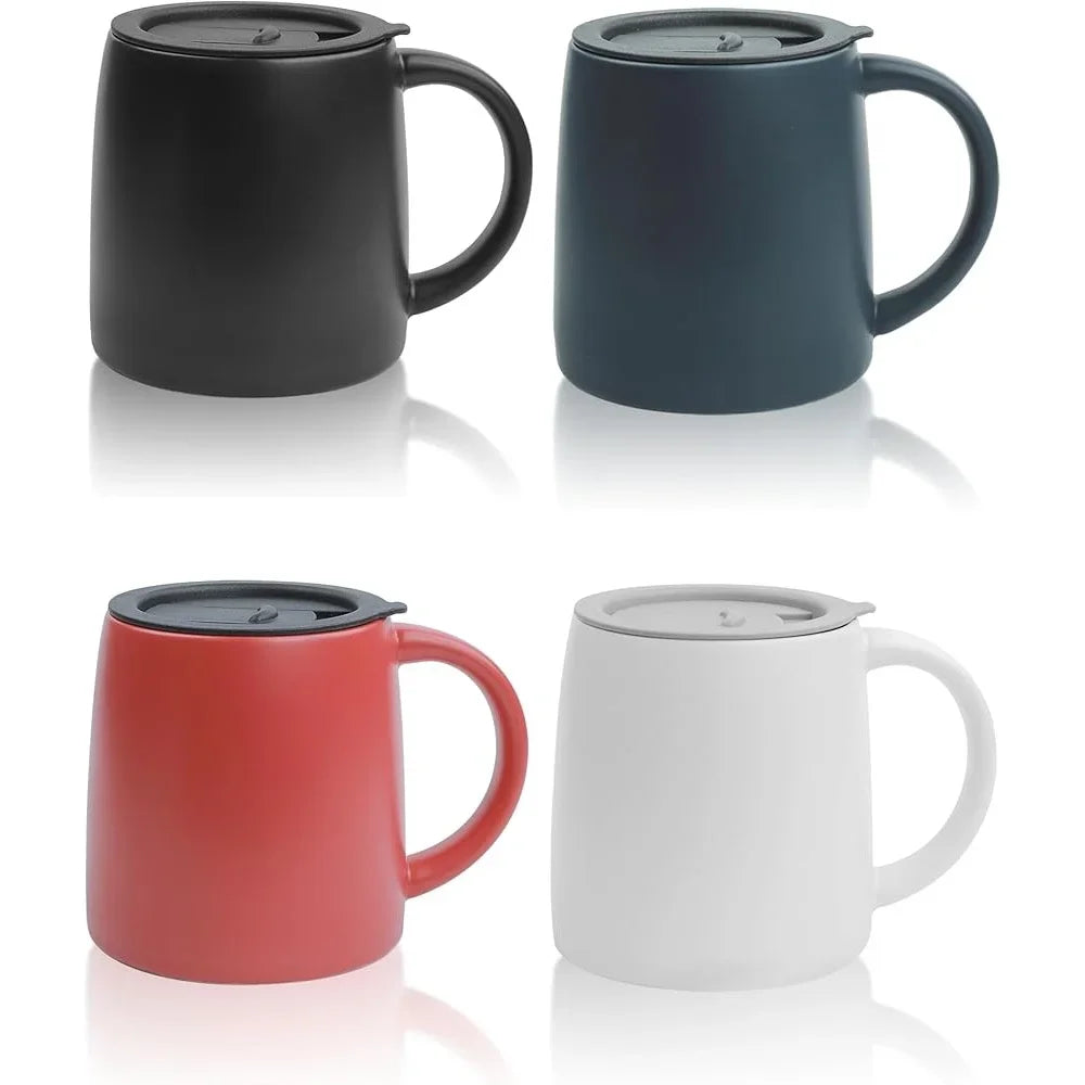 XMSJ Classic Ceramic Coffee Mugs Set Of 4 With Lids