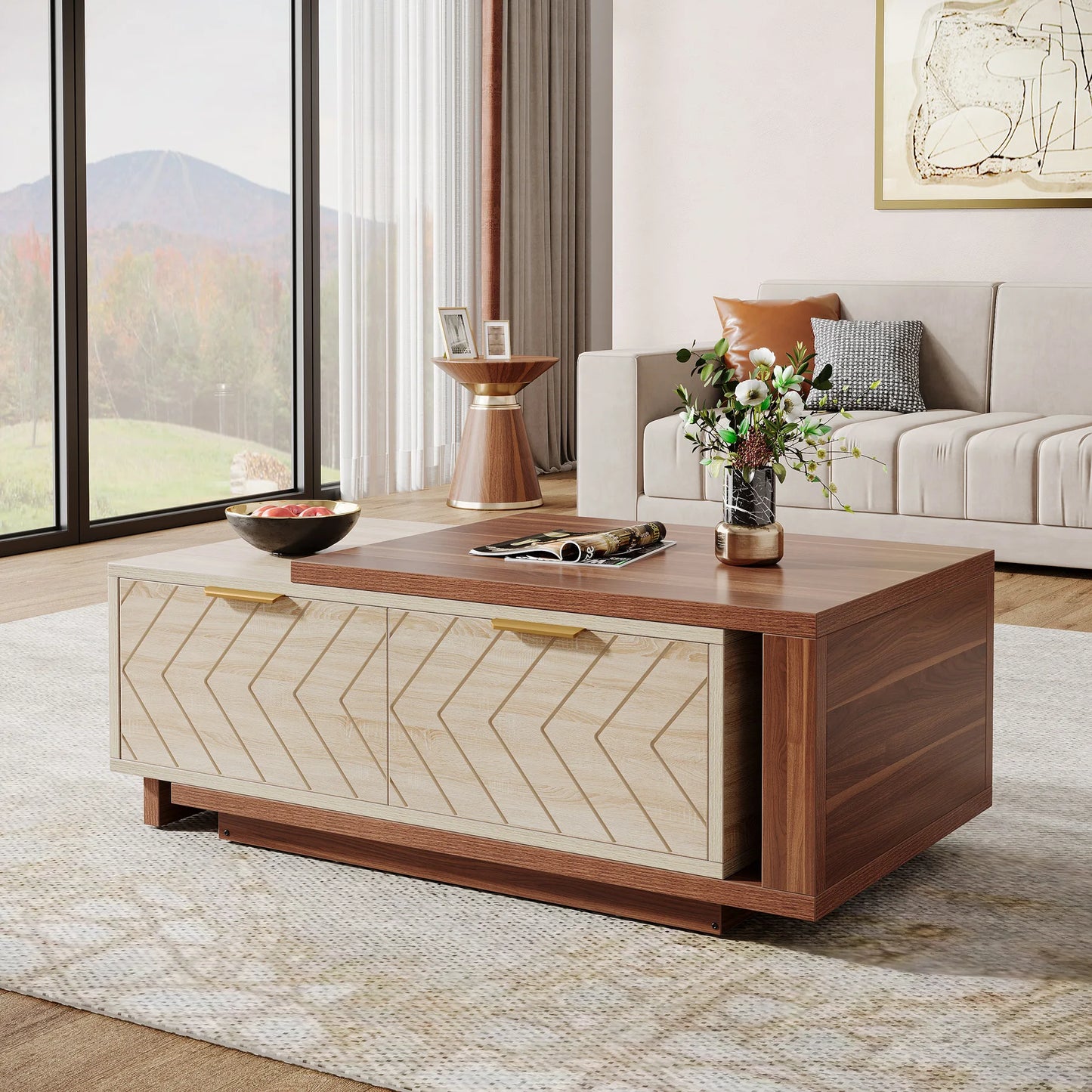 Tribesigns Extendable Coffee Table With Storage Drawers
