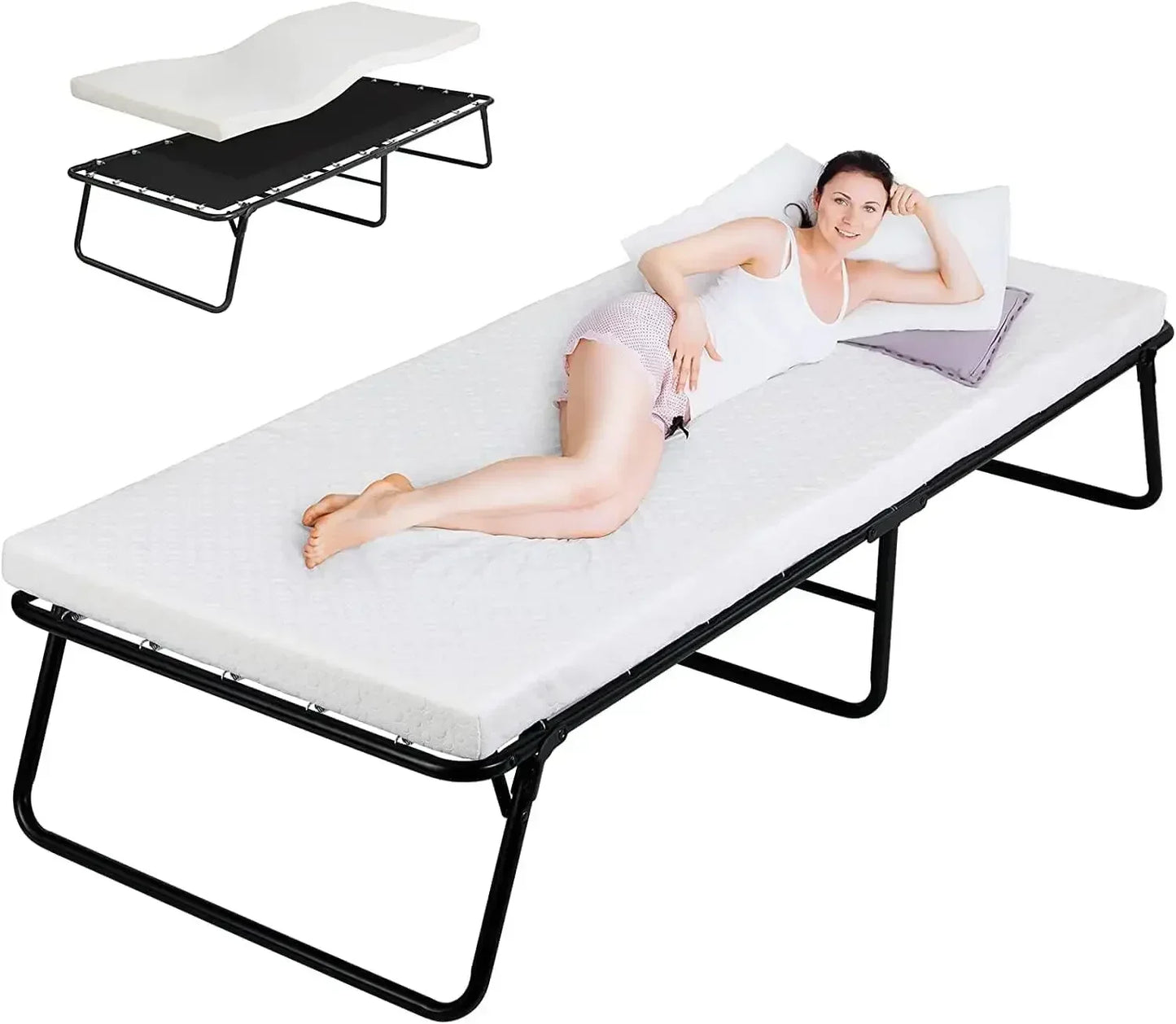 Folding Adult Guest Bed With Memory Foam Mattress And Wheels