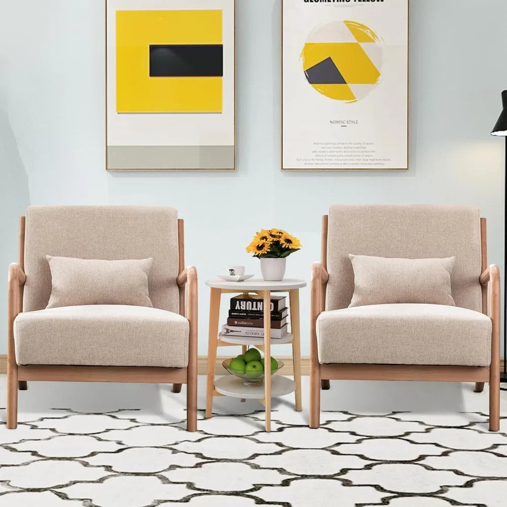 Medieval Modern Wood Frame Armchair Padded Seat And Waist Cushion