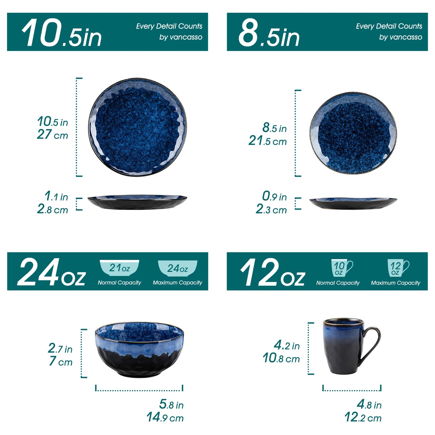 MALACASA Ceramic Dinnerware Set For 4 Microwave Safe