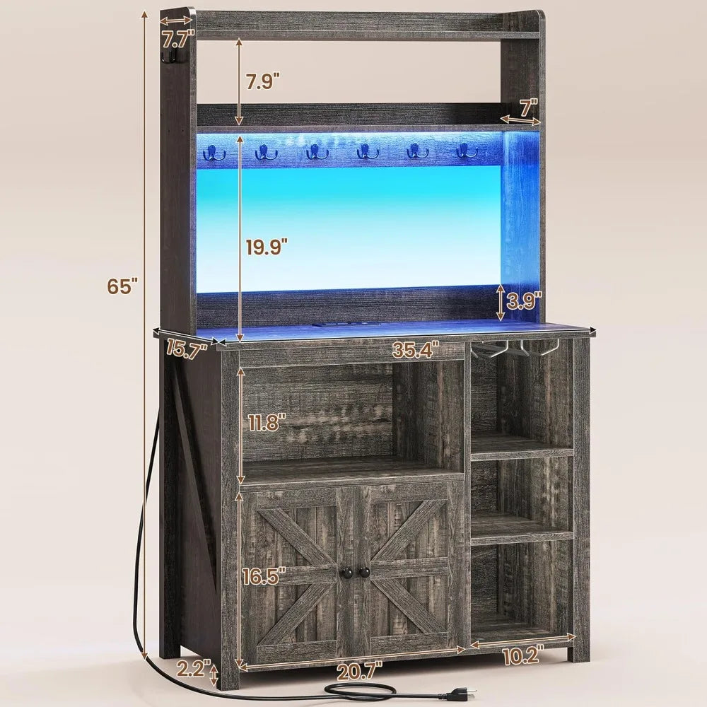 RBXCH Coffee Bar Cabinet With Microwave Hutch LED Lights