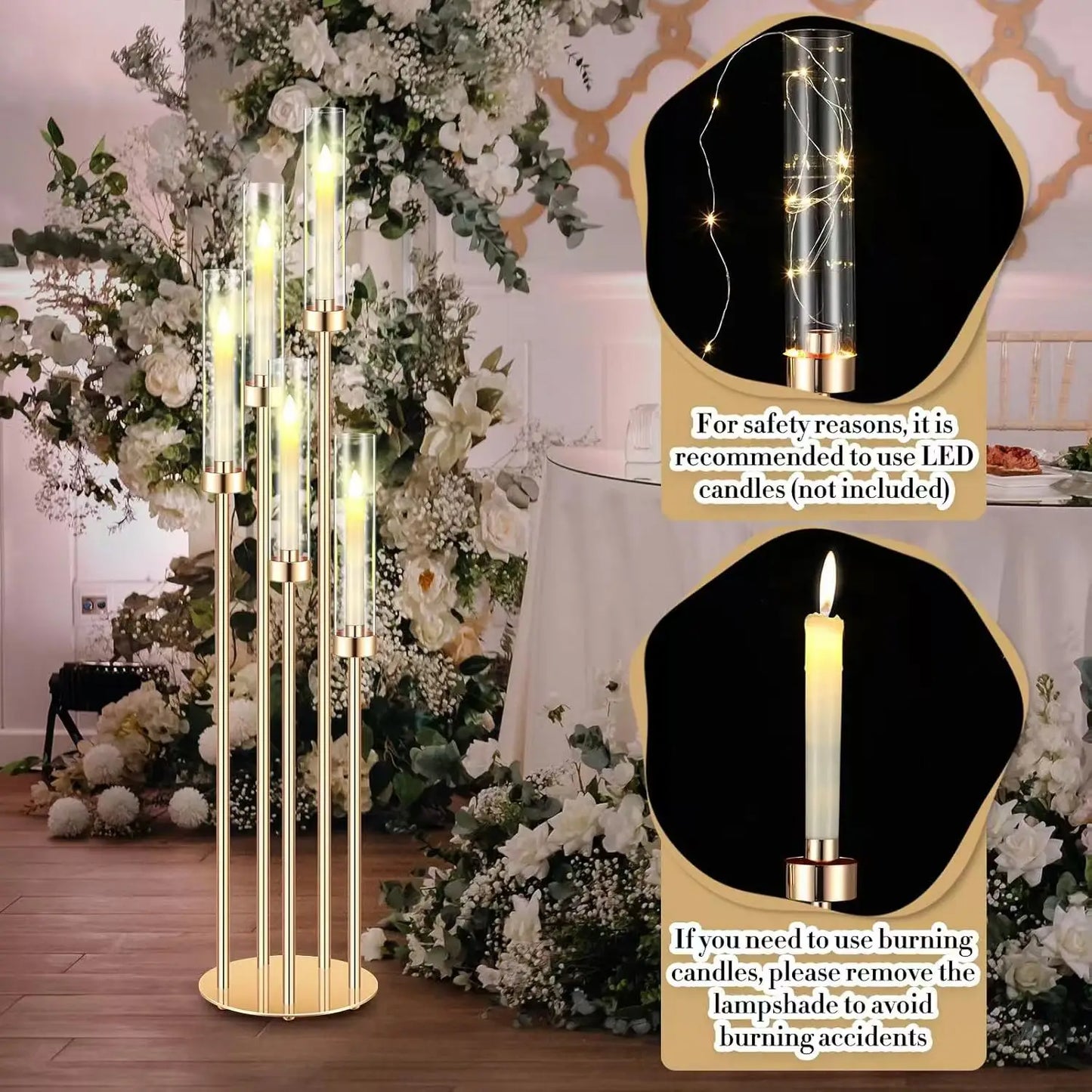 Candle 4-Piece Metal Floor Candlestick Holder With LED Candles