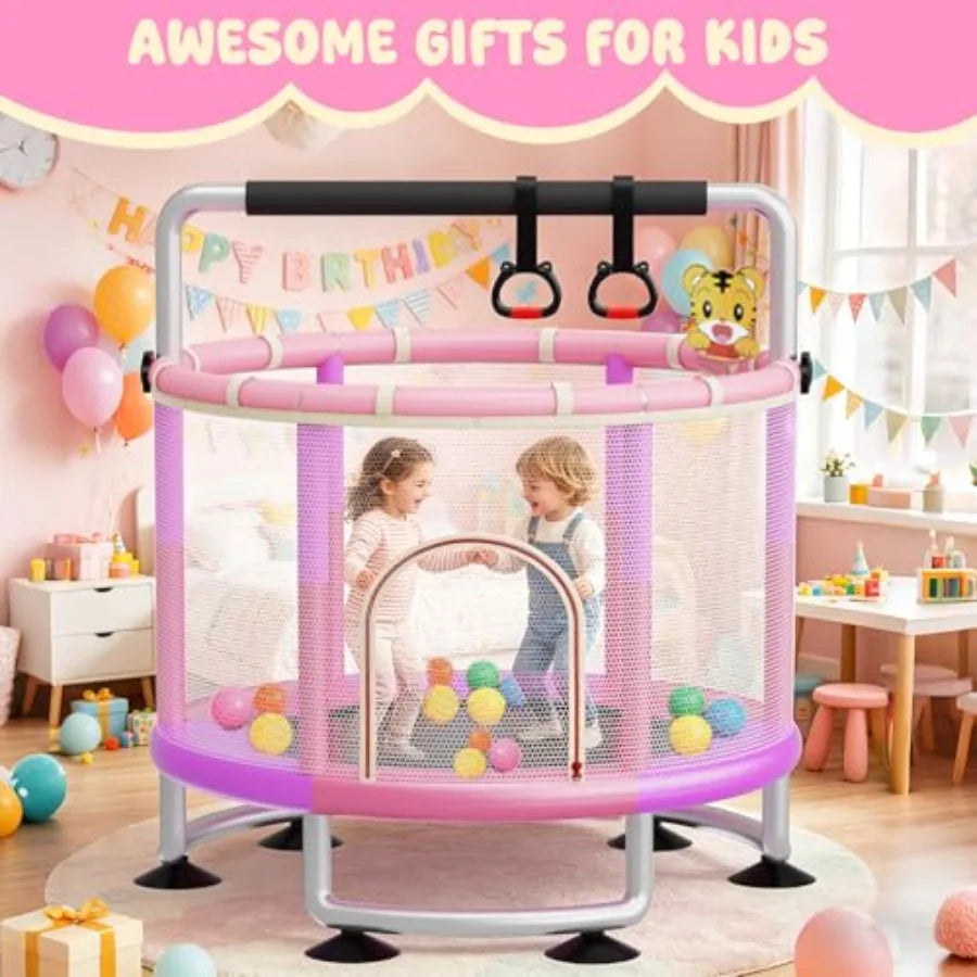 Indoor Outdoor Toddler Trampoline With Steel Frame Safety Net And Swing