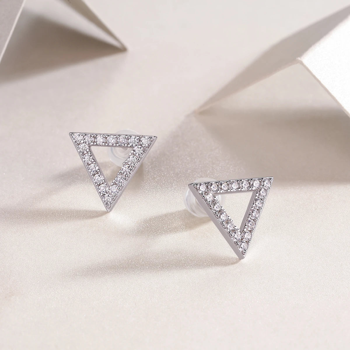 JIUZUAN Moissanite Triangle Stud Earrings 18K Gold Plated 925 Silver