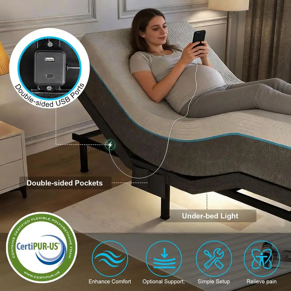Adjustable Bed Frame With Gel Memory Foam Mattress Box