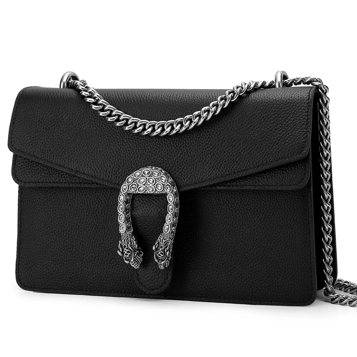 NONECN Genuine Leather Crossbody Bag For Women With Chain