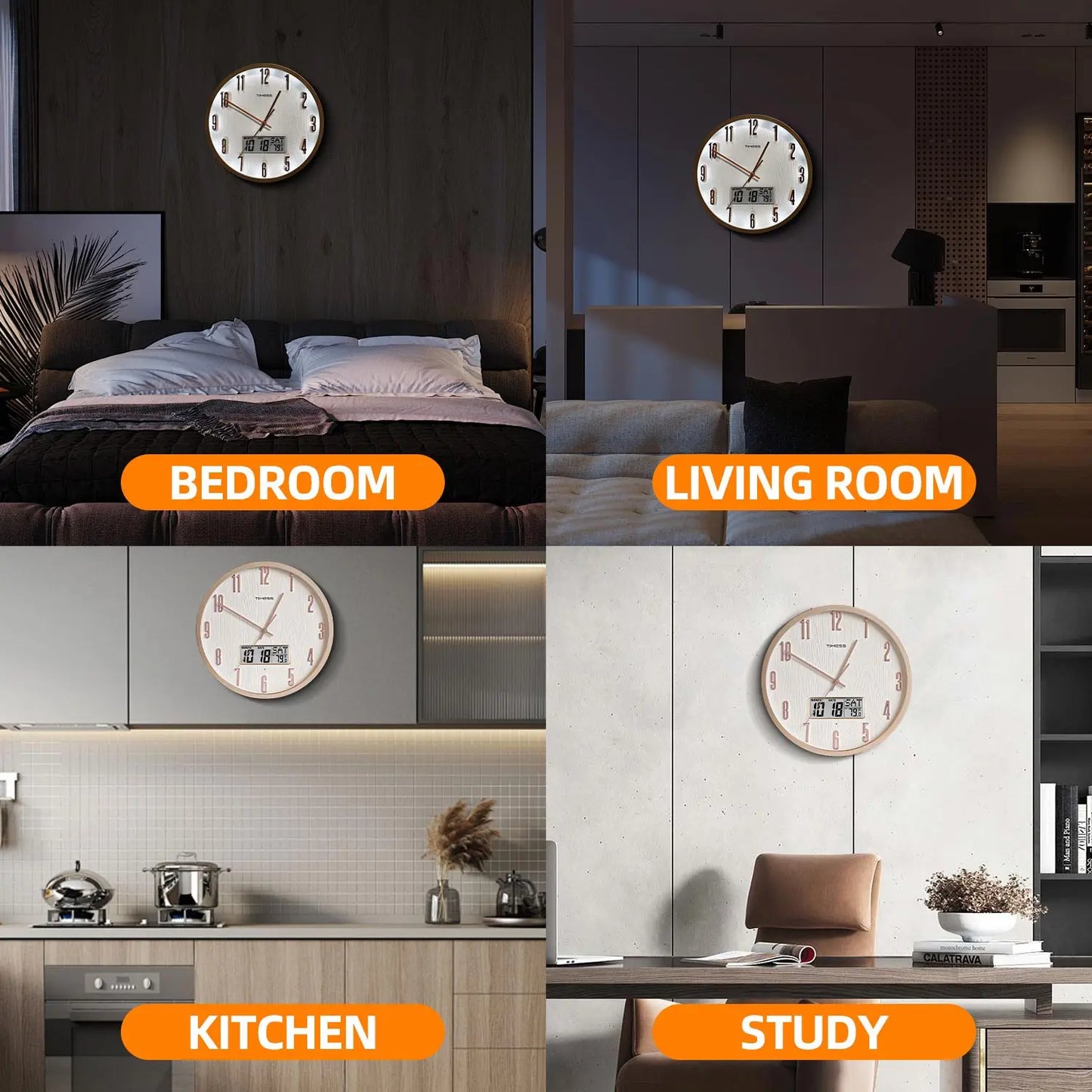 TIMESS Luminous Voice Activated Wall Clock With Perpetual Calendar