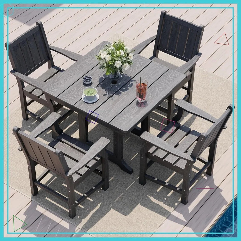 Outdoor Dining Set With HDPE Table And Chairs Umbrella Hole