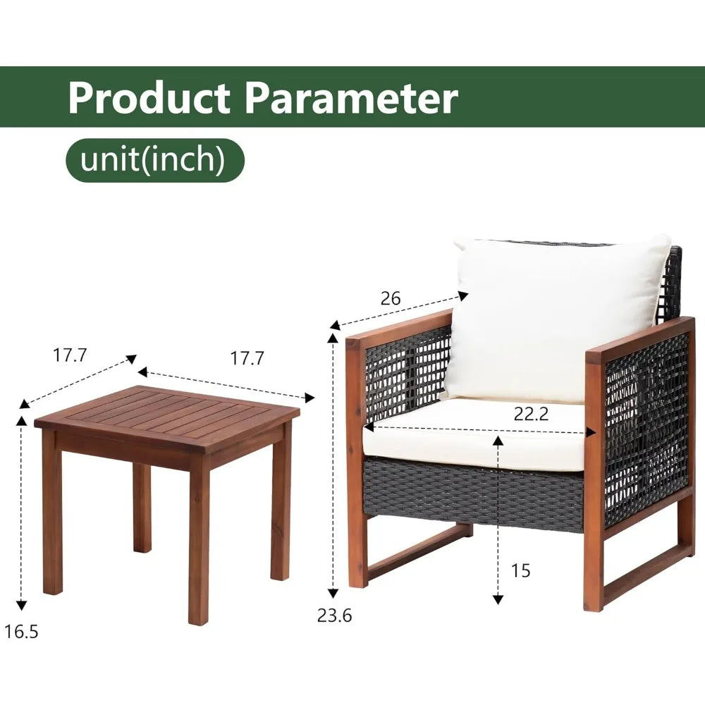 Modern Rattan Bistro Patio Set With Acacia Wood Frame