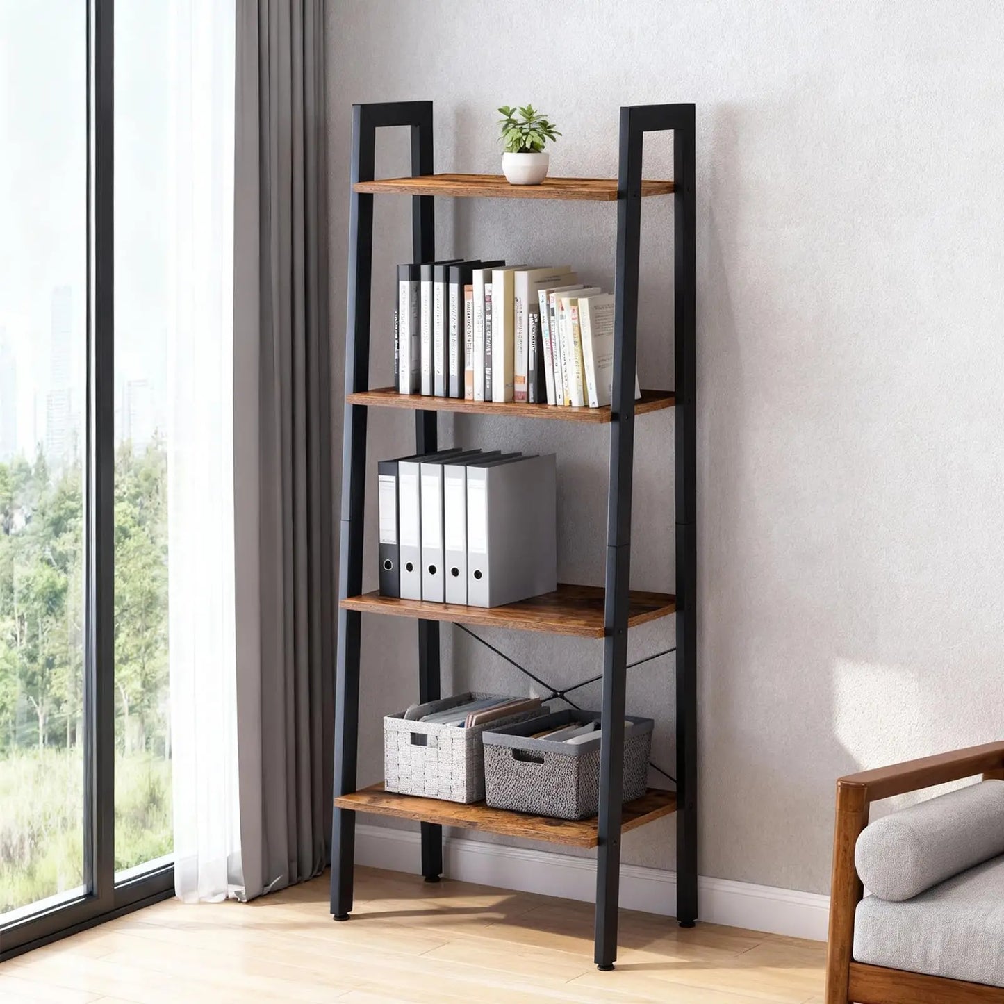JHK 4-Tier Wooden Display Bookshelf Standing Shelf For Living Room