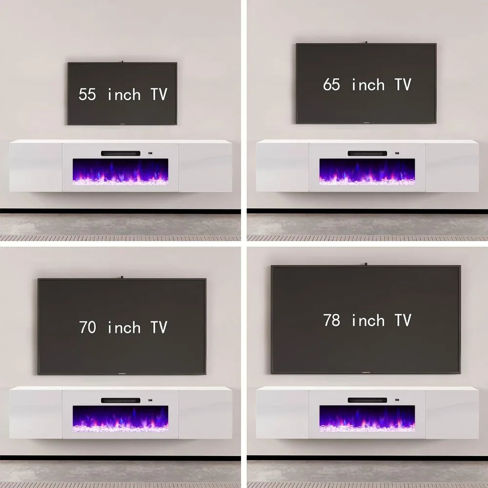 LZJV Wall Mount Electric Fireplace Entertainment Center With Storage