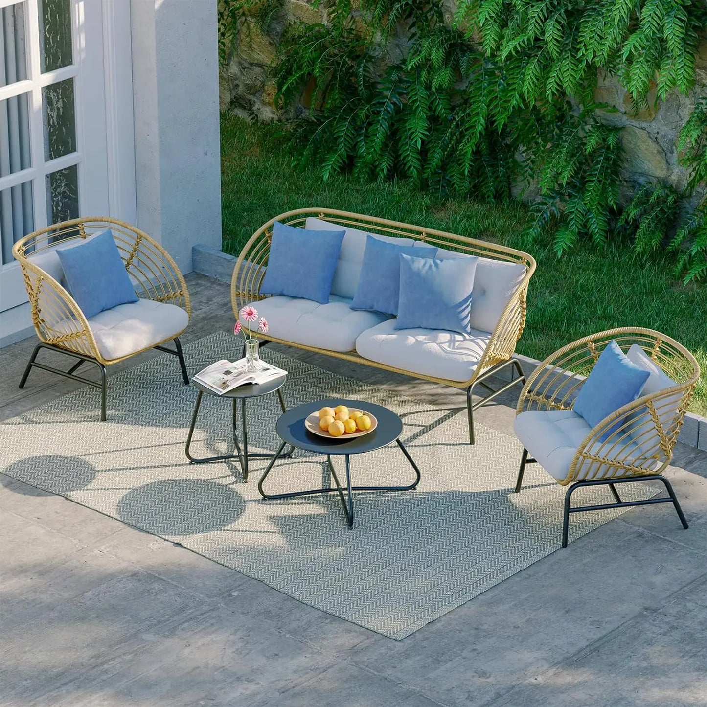 Grand Patio Boho Outdoor Wicker Furniture Set With Tables