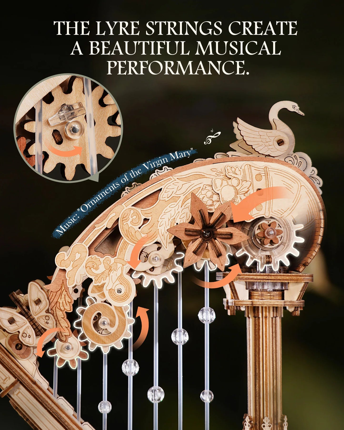 ROKR Magic Harp Music Box 3D Puzzle Kit Home Decor