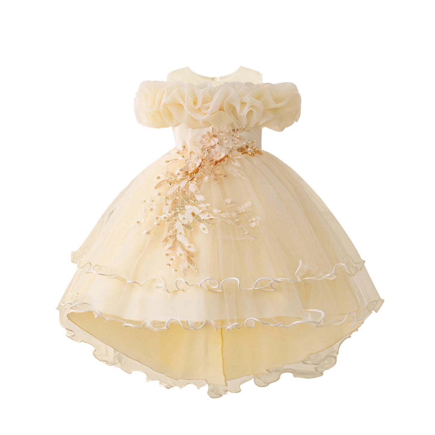 Toddler Girls Floral Print Sleeveless Tulle Dress With Ruffles