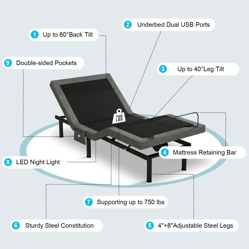Gel Memory Foam Mattress Included Adjustable Bed Frame