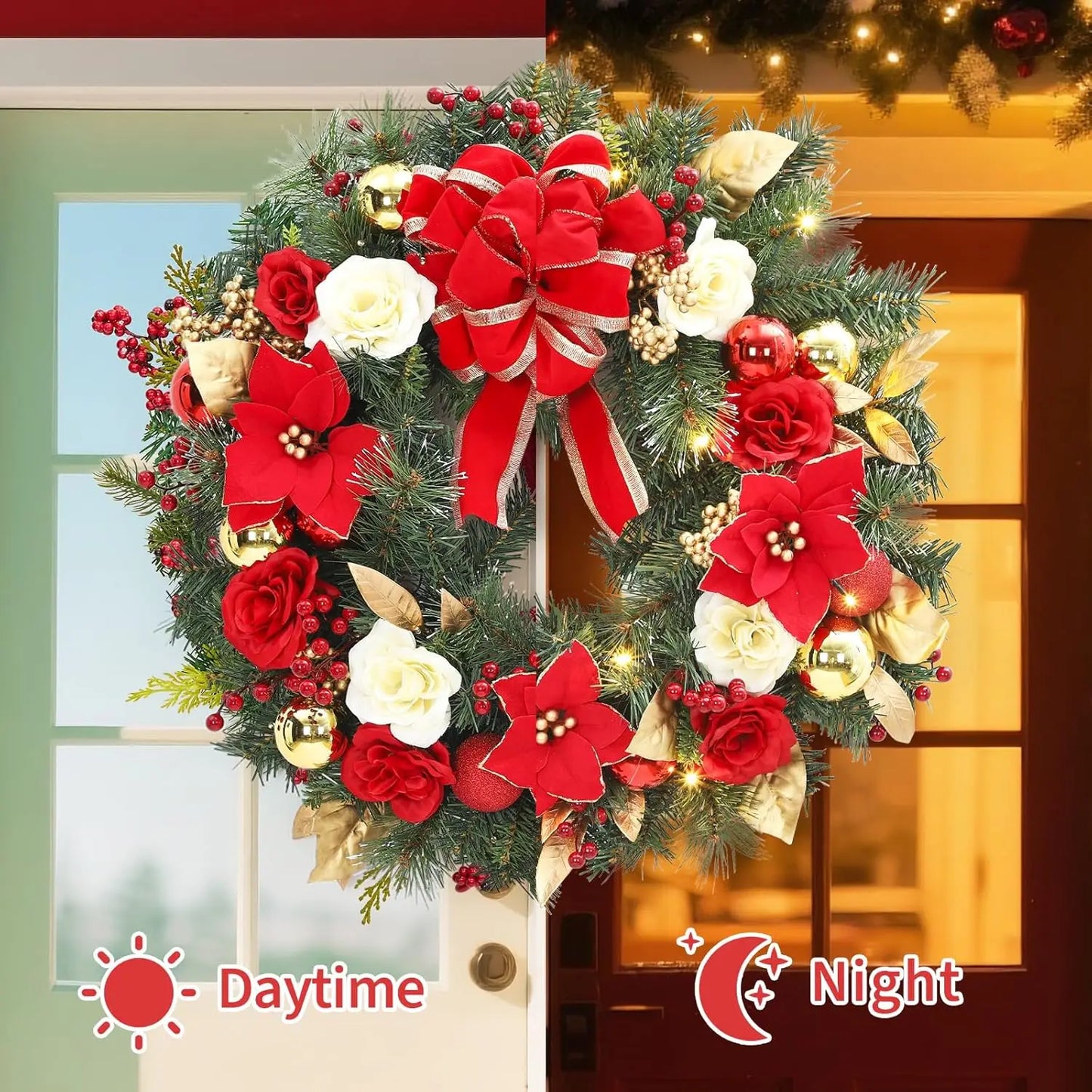 Guangdong Prelit Christmas Wreath With Lights Front Door Bow