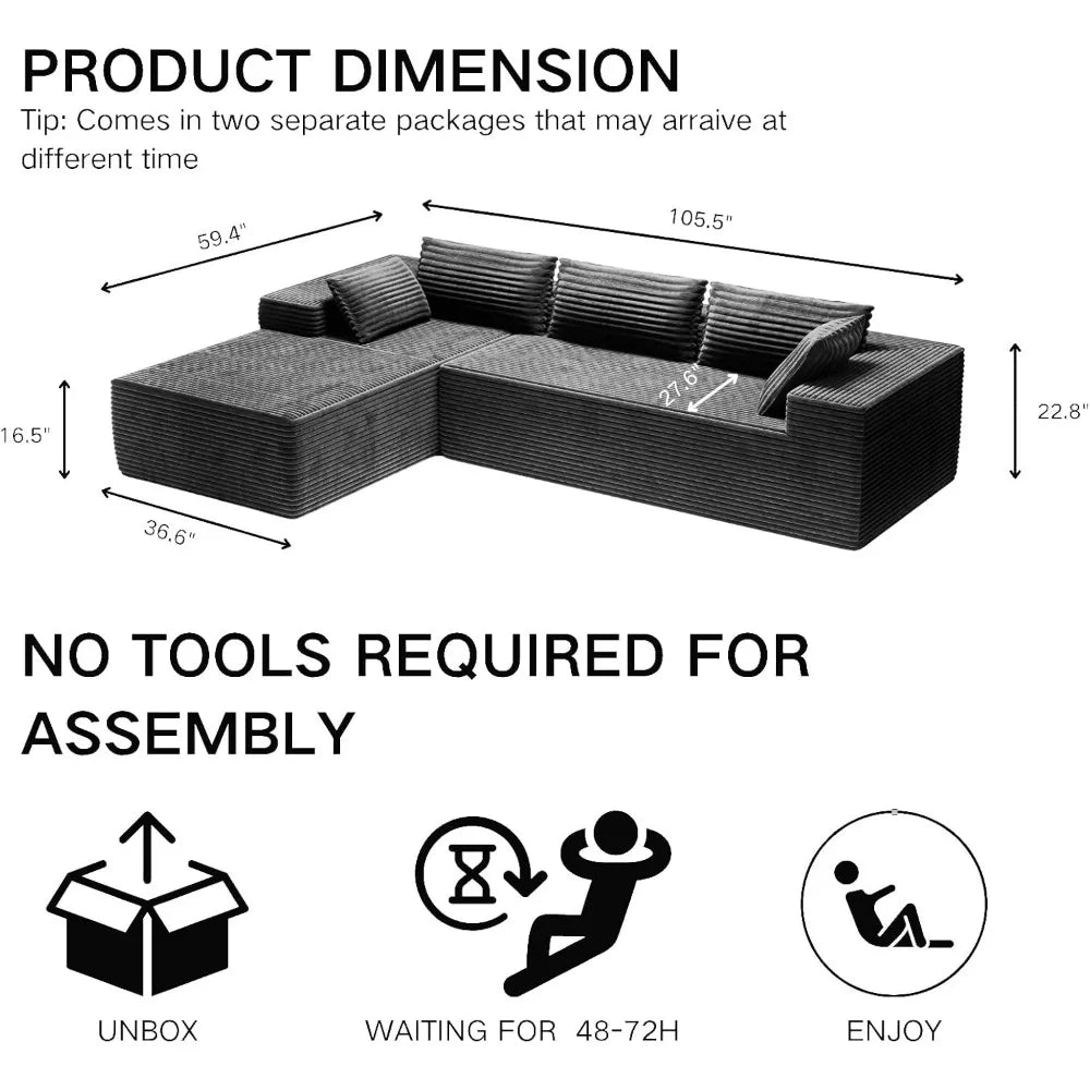 ZHUOTING L Shaped Modular Sectional Sofa Cloud Deep Seat