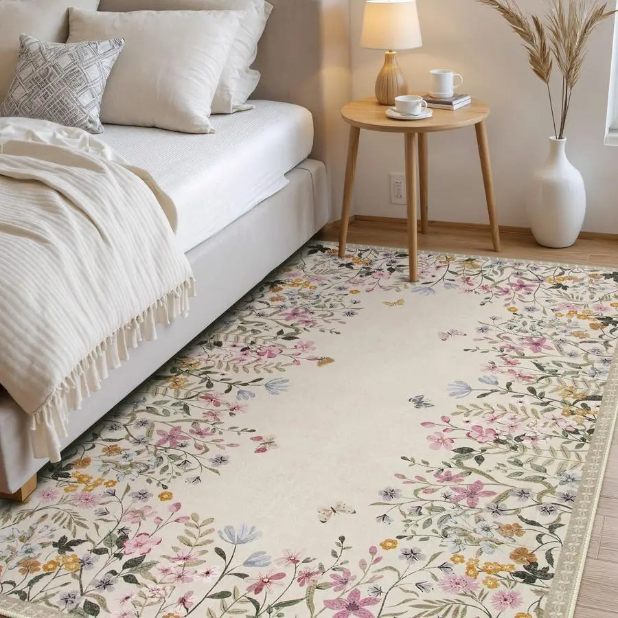 Washable Floral Area Rug Non Slip Entryway And Living Room