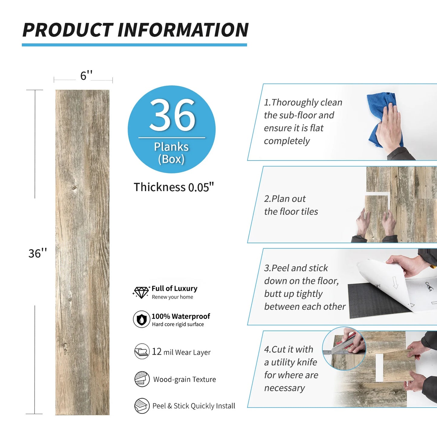 Peel And Stick Wood Look Vinyl Floor Tiles Self Adhesive