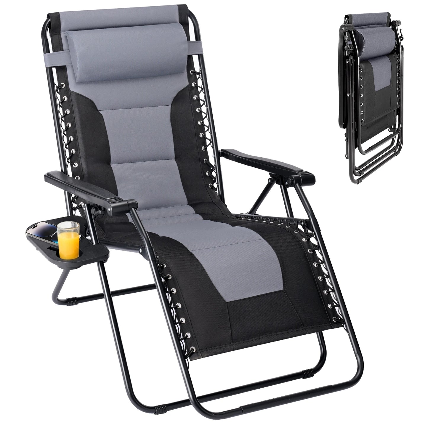 JHK Zero Gravity Cotton Padded Reclining Lounge Chair Cup Holder