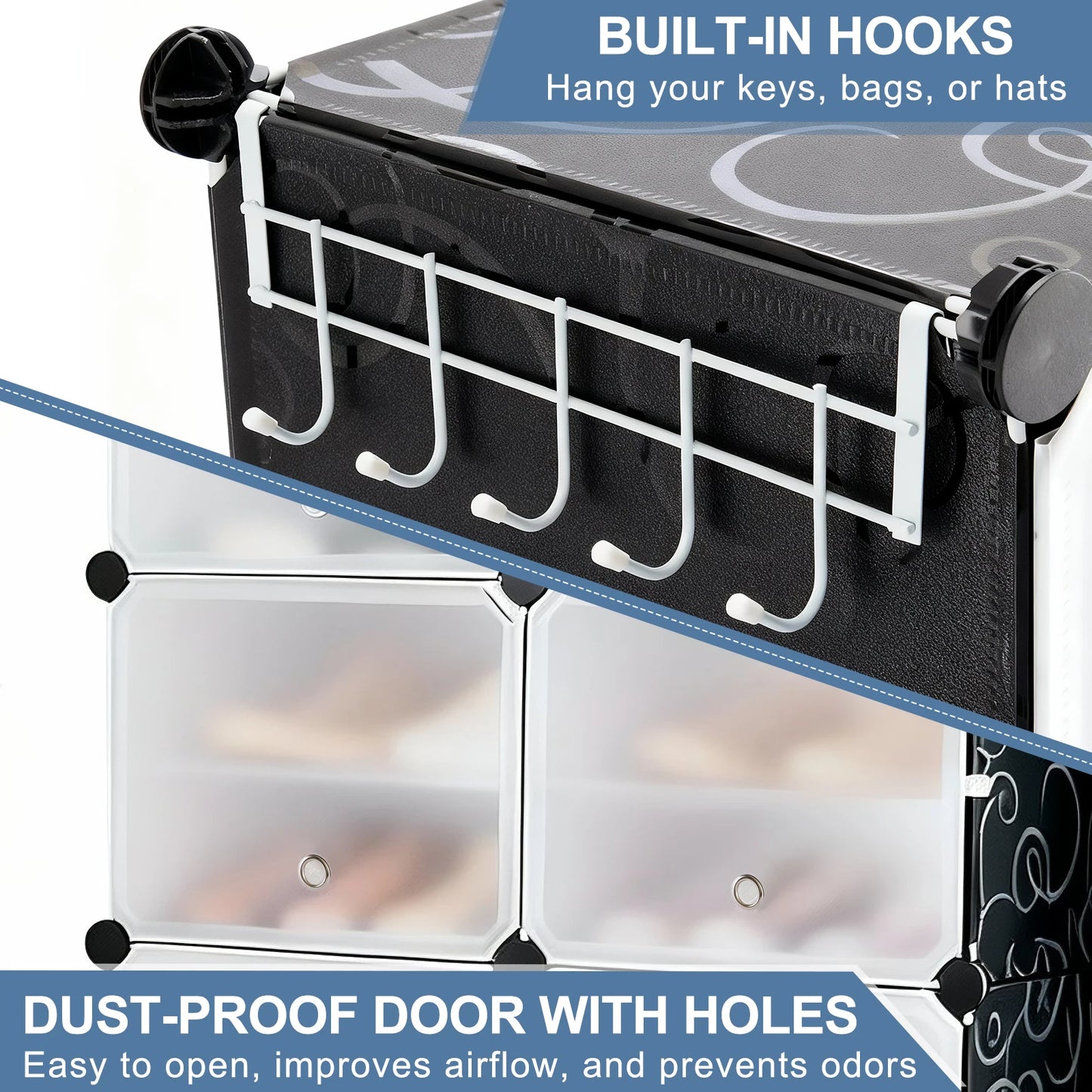 JHK 6-Tier Plastic Stackable Shoe Storage Cabinet With Door