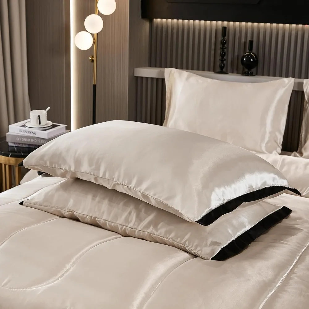 Satin King Comforter Set With Silk Like Ruffle Pattern