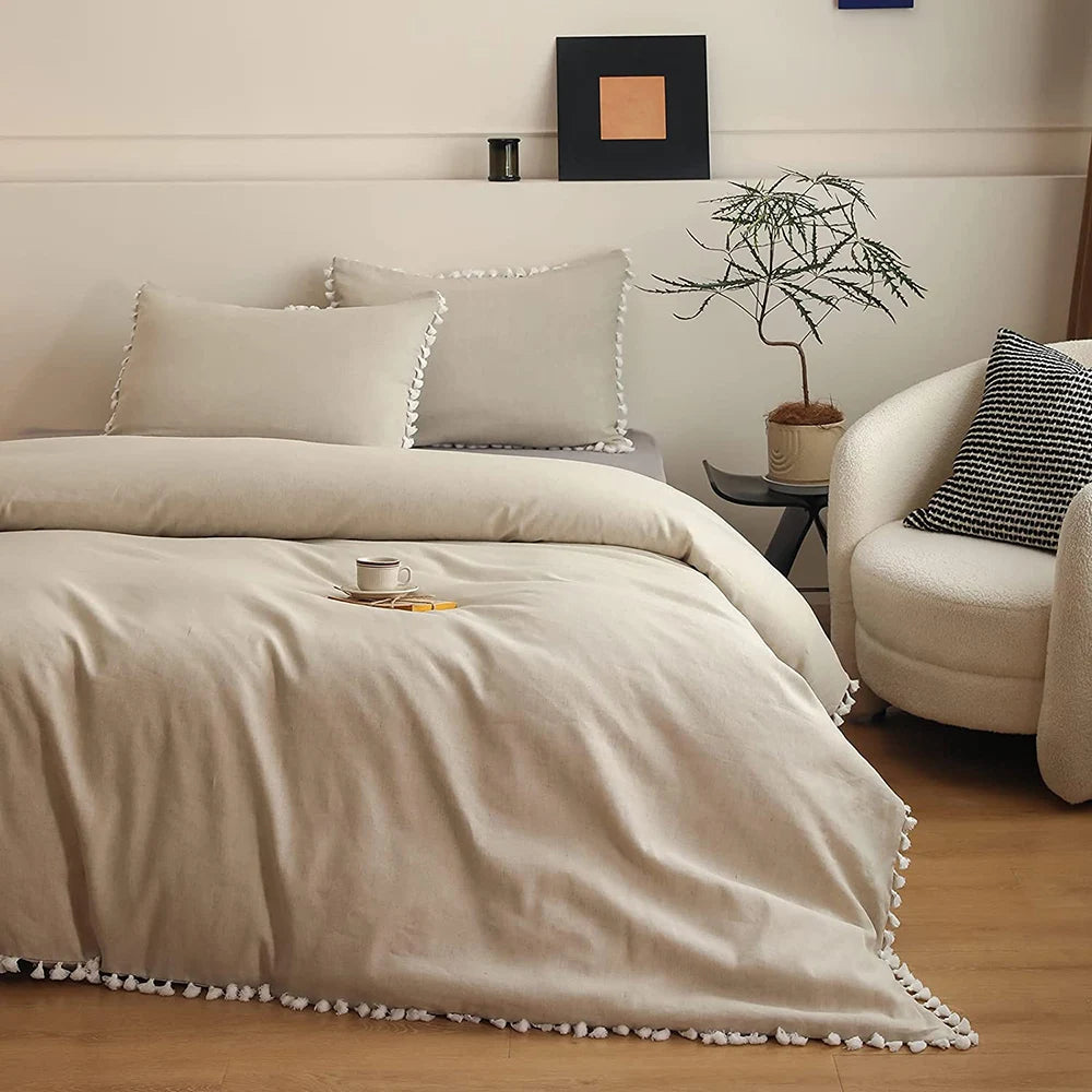 Simple Opulence Boho Linen Cotton Bedding Set With Tassels