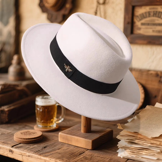 NONECN Classic Wool Fedora Hat With Vintage Feather Band Panama