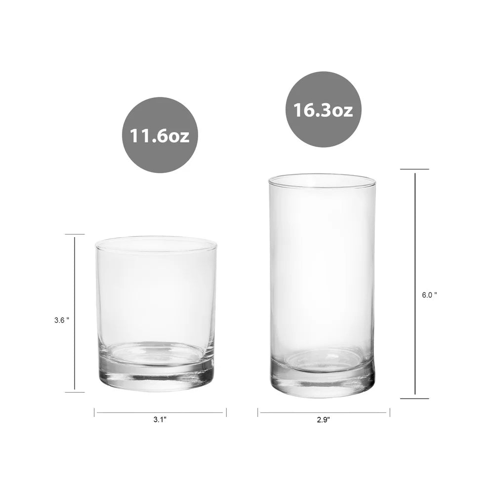 XMSJ 12 Piece Drinkware Glass Set Durable Clear Glasses