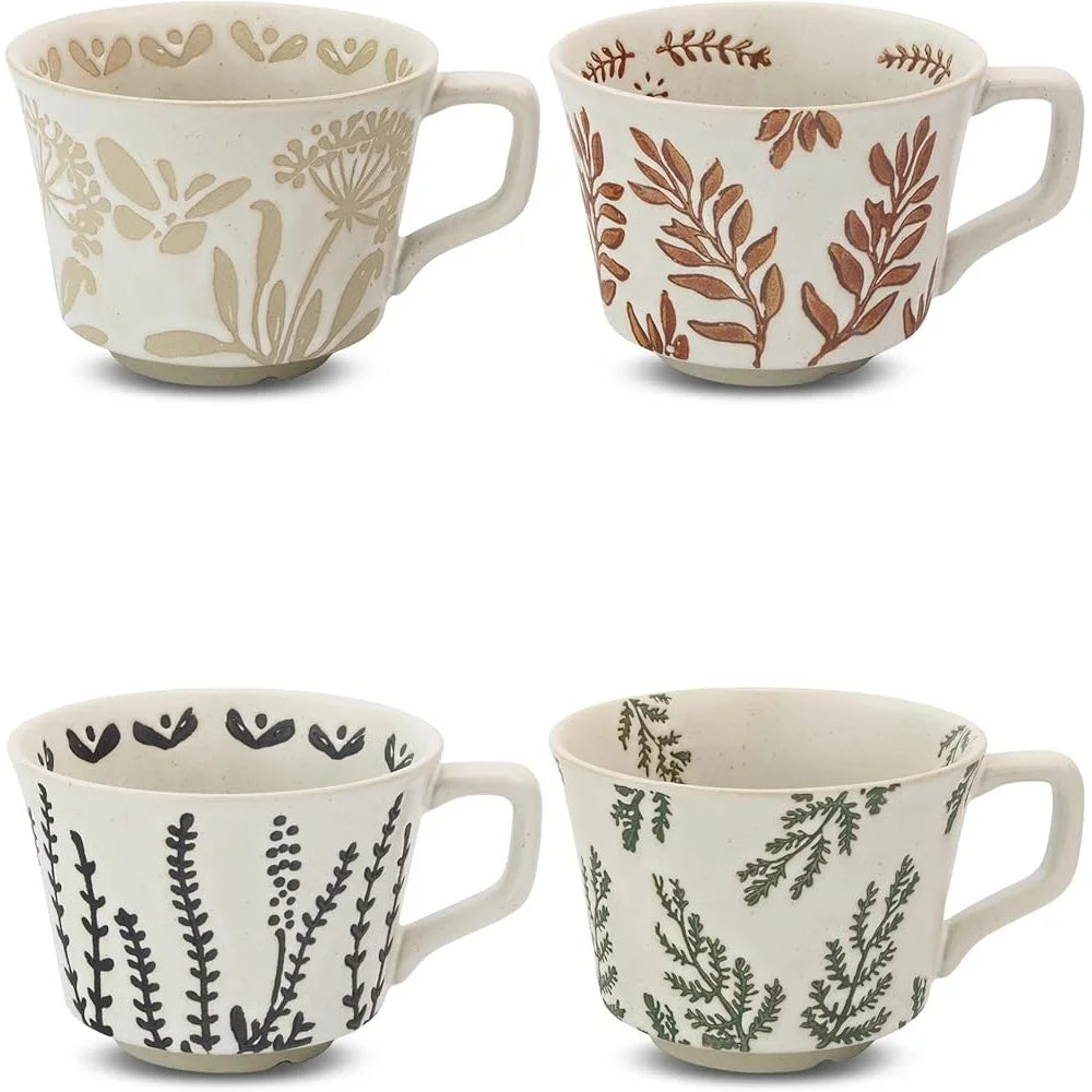 XMSJ Unique Ceramic Mugs Set 4 Nature Inspired Teacups