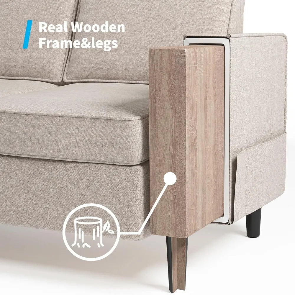 HUANZHUANG 3 Piece Sectional L Shaped Sofa Set Modern