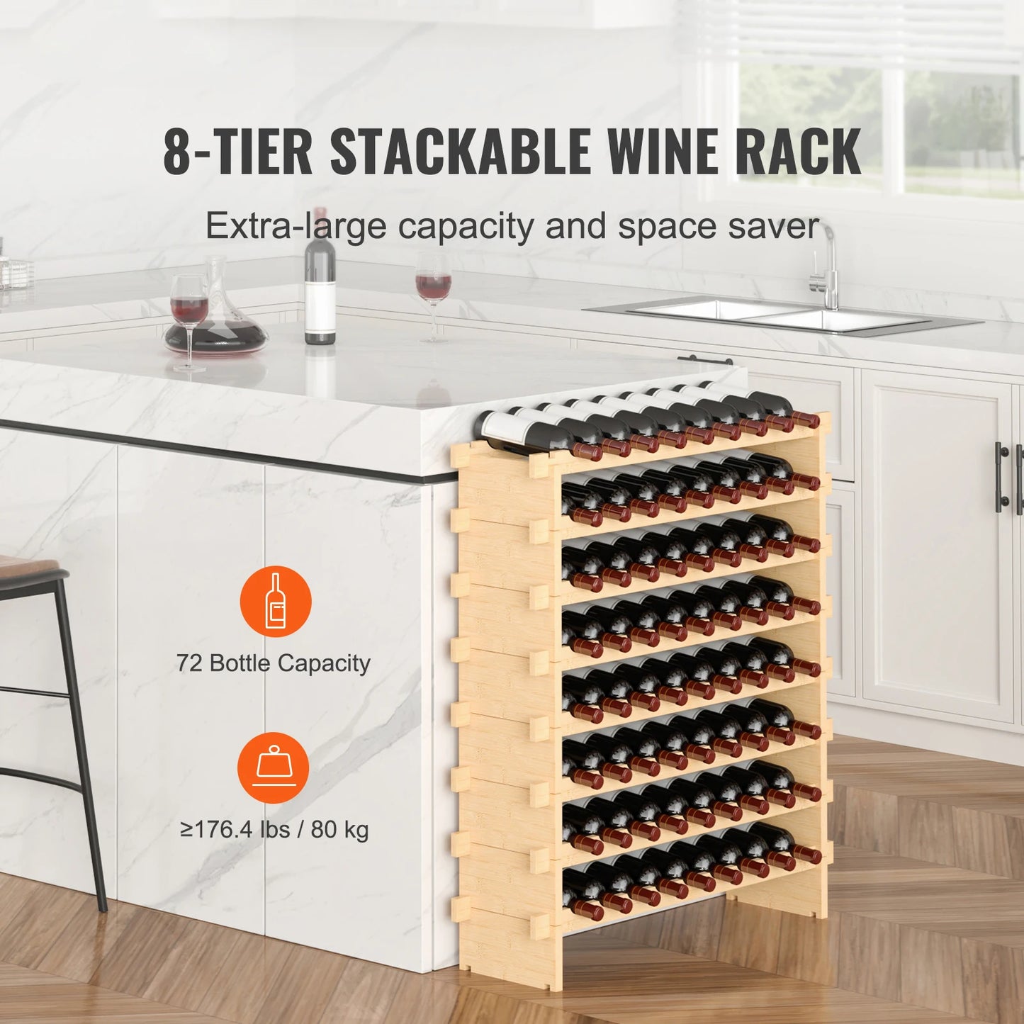 SucceBuy Eight Tier Bamboo Stackable Wine Rack Free Standing