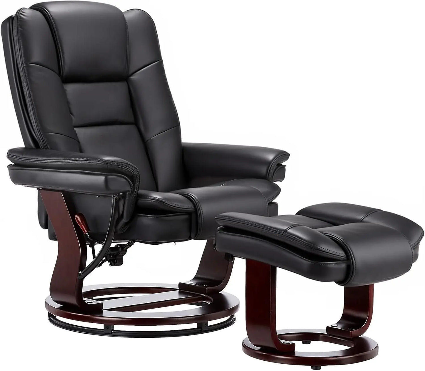 ZHUXIANG Argus Swivel Recliner With Ottoman PremiumPULeatherAndWoodBase Footrest Comfort